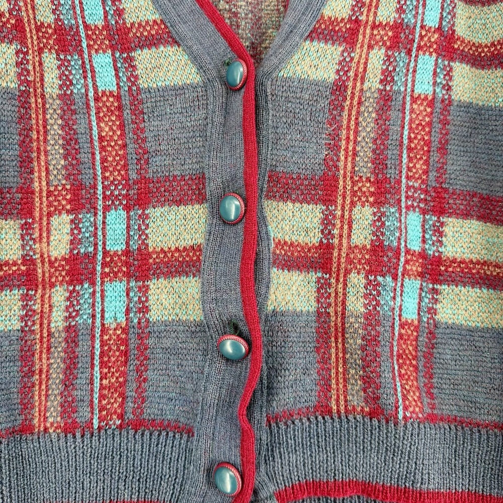 Pendleton Vintage 70s Wool Cardigan Plaid Cropped USA Women's S / M - Picture 4 of 9